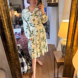 Vintage 2 Piece Butterfly Print Skirt Blouse‎ Dress Button Up Size 6 Novelty